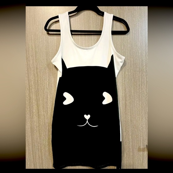 Black Cat Knit Print Dress